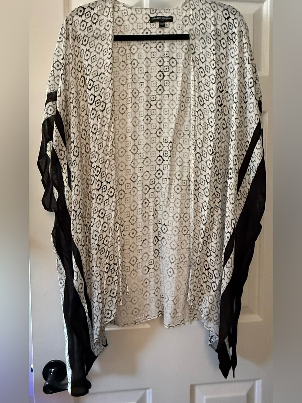 Mario Serrani Black and White Floral Lace Kimono Tunic
